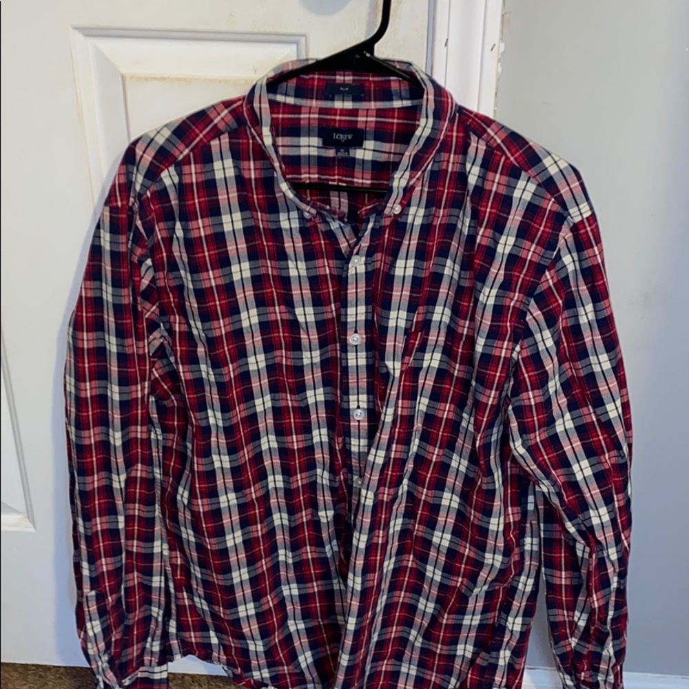 RED with navy stripes, slim fit